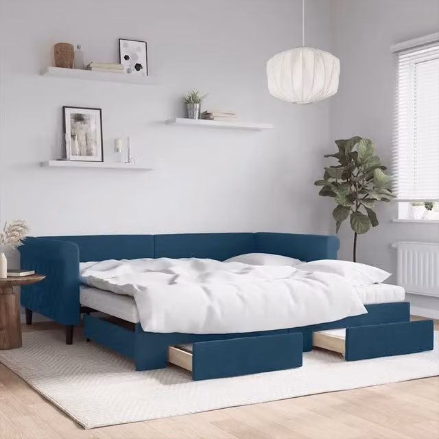 Divano Letto Estraibile vidaXL in Velluto Blu con Cassetto per Soggiorno e Camera da Letto L/P/H: 229 x 100 x 68 cm – 1