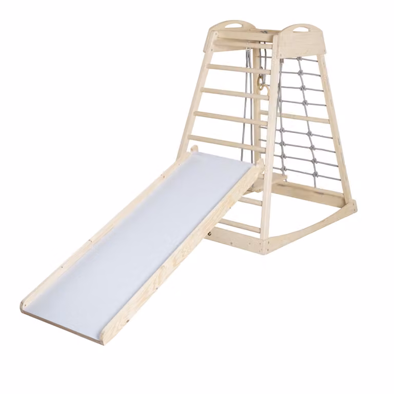 torre gioco da interno roba montessori con scivolo e pedana di arrampicata 2in1, rete di arrampicata e scale, altalena e anelli ginnici