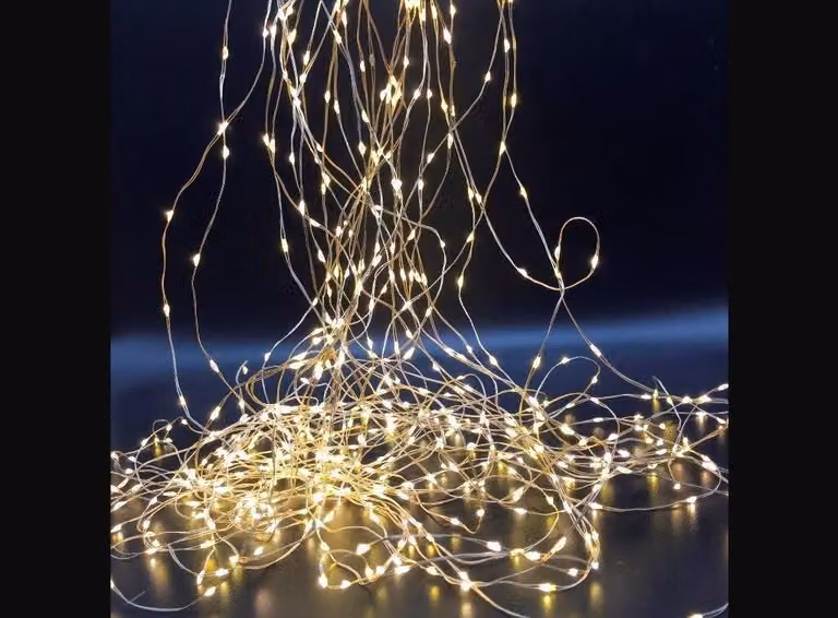 Cascata luminosa a LED, 2 metri, 20 fili, color oro, luce bianco caldo