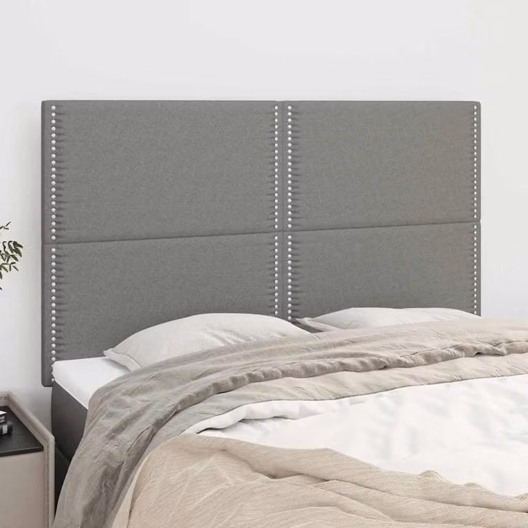 Testiera per letto imbottita vidaXL in tessuto grigio scuro, L/P/H: 144 x 5 x 118/128 cm
