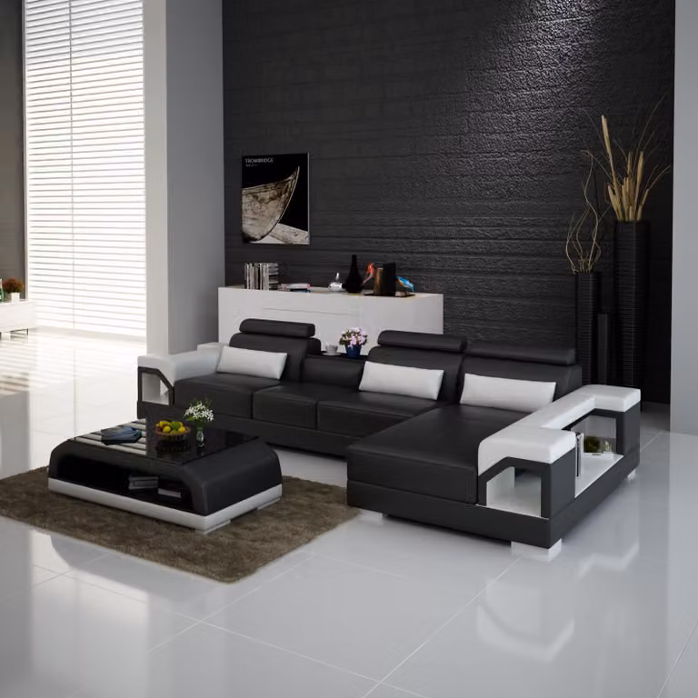 Couch Ecksofa Leder Wohnlandschaft Garnitur Design Modern Sofa L-Form mit USB