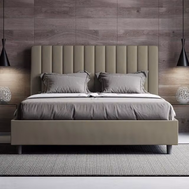 Letto imbottito Letto Matrimoniale alla Francese 150x210 cm Agueda - Similpelle,Senza rete,Cappuccino