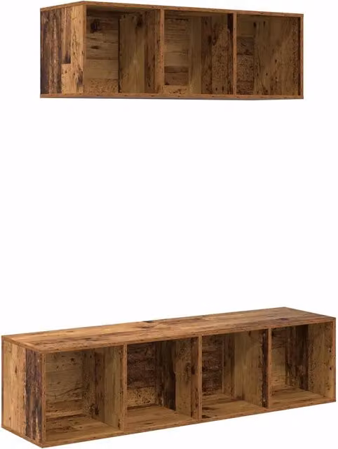 Set di 2 mobili porta TV moderni in legno multistrato color marrone effetto legno vecchio per soggiorno