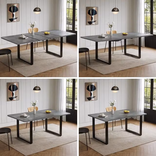 Tavolo da pranzo allungabile grigio, 3 lunghezze 140/180/220x80 cm, per 6-10 persone, stile semplice con gambe in metallo, forma rettangolare