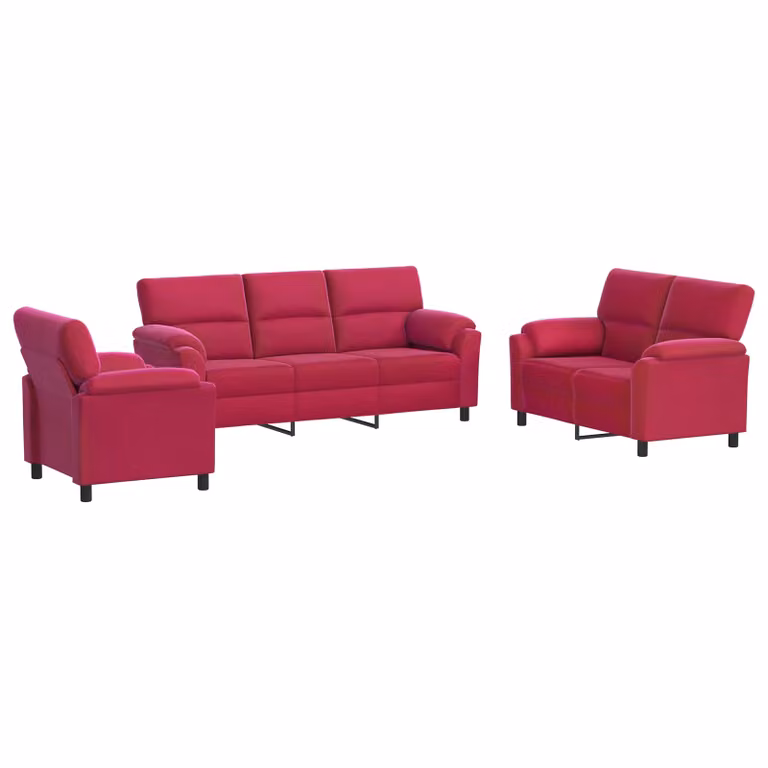 Set di divani vidaXL da 3 pezzi in velluto rosso con struttura in metallo per soggiorno