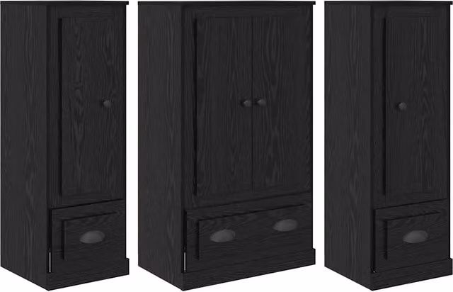 Credenza con cassetto 3 pz | Madia | Buffet da pranzo | Armadio da pranzo Rovere Nero Legno multistrato