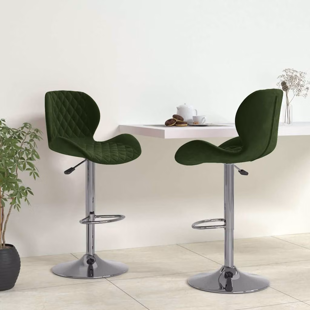 Set di 2 sgabelli da bar vidaXL in velluto verde con seduta girevole a 360 gradi – 1