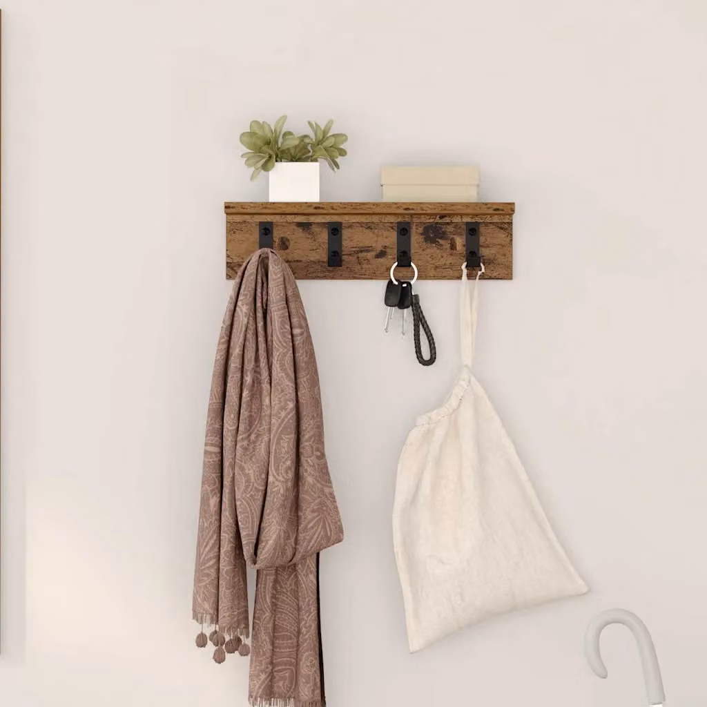 Appendiabiti a muro vidaXL in legno marrone con ganci distribuiti L 40 x P 10,5 x H 10,5 cm
