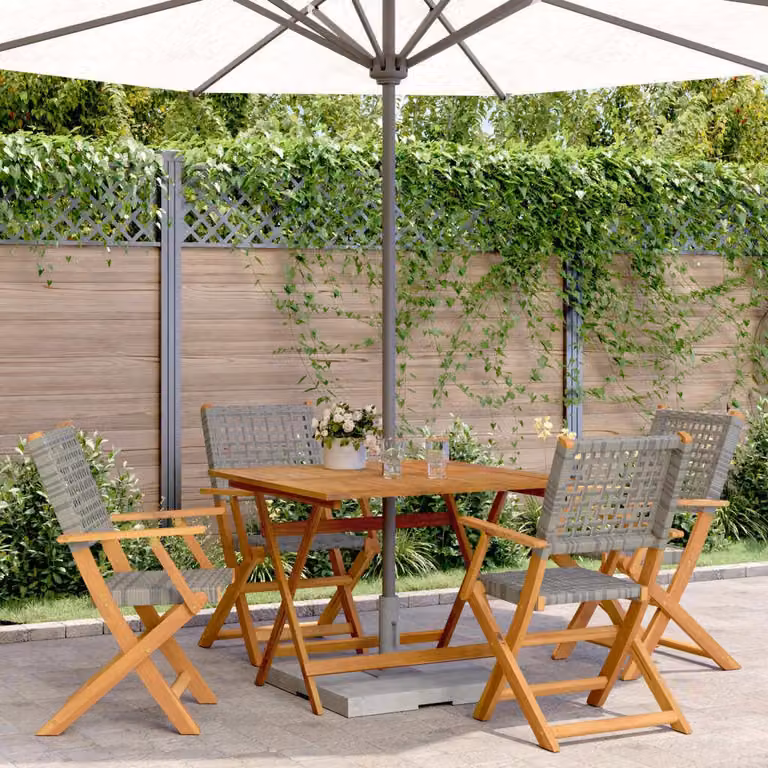 Maison Exclusive - Set da pranzo da giardino a 5 pezzi in rattan sintetico grigio e legno massello
