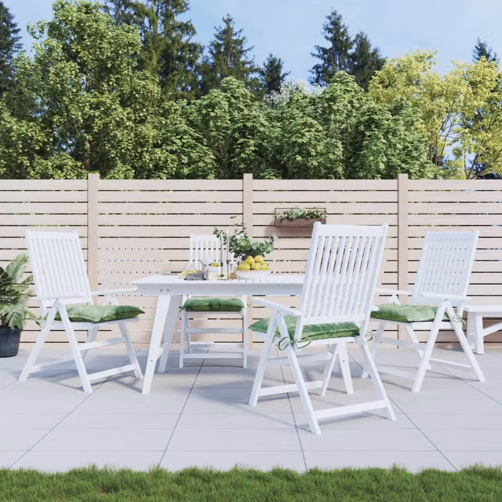 Set di 4 cuscini quadrati per sedia vidaXL in poliestere verde con motivo a foglie, idrorepellenti, L/P/H: 50 x 50 x 7 cm