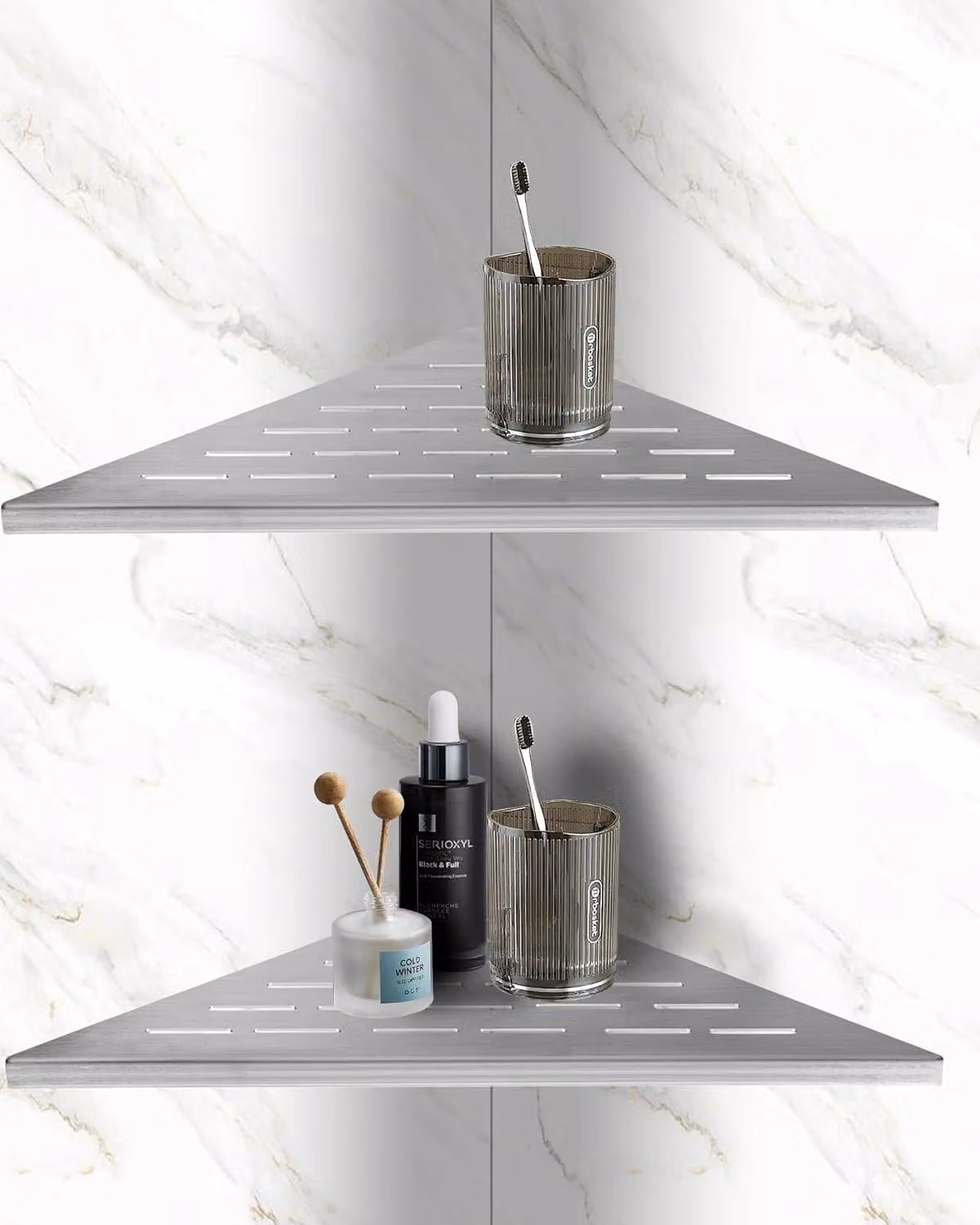 Ripiano angolare in acciaio inossidabile 304, dimensioni 253 x 253 x 355 mm, da installare senza foratura, ideale per il bagno