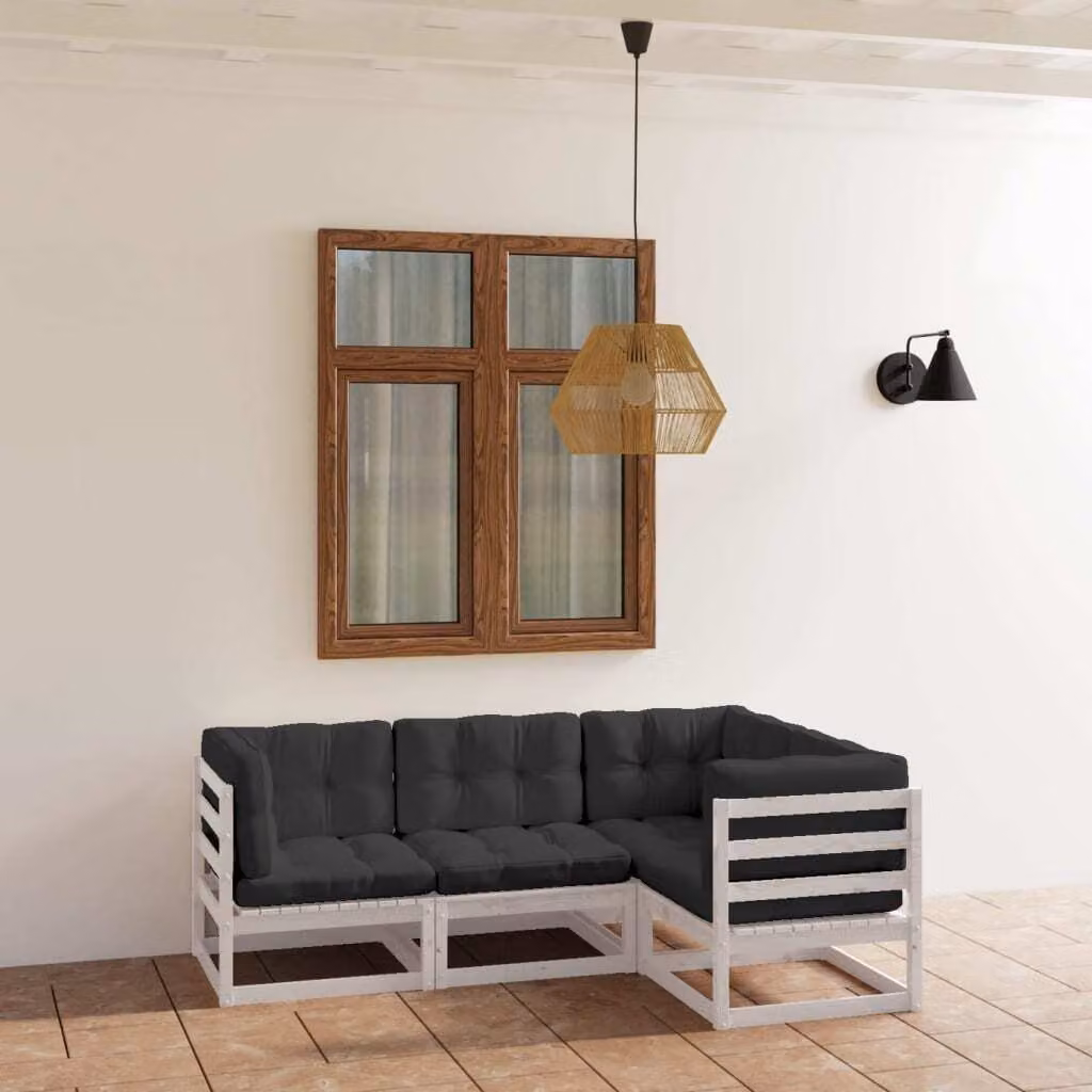 The Living Store Set da giardino 4 pezzi con cuscini in legno di pino massiccio
