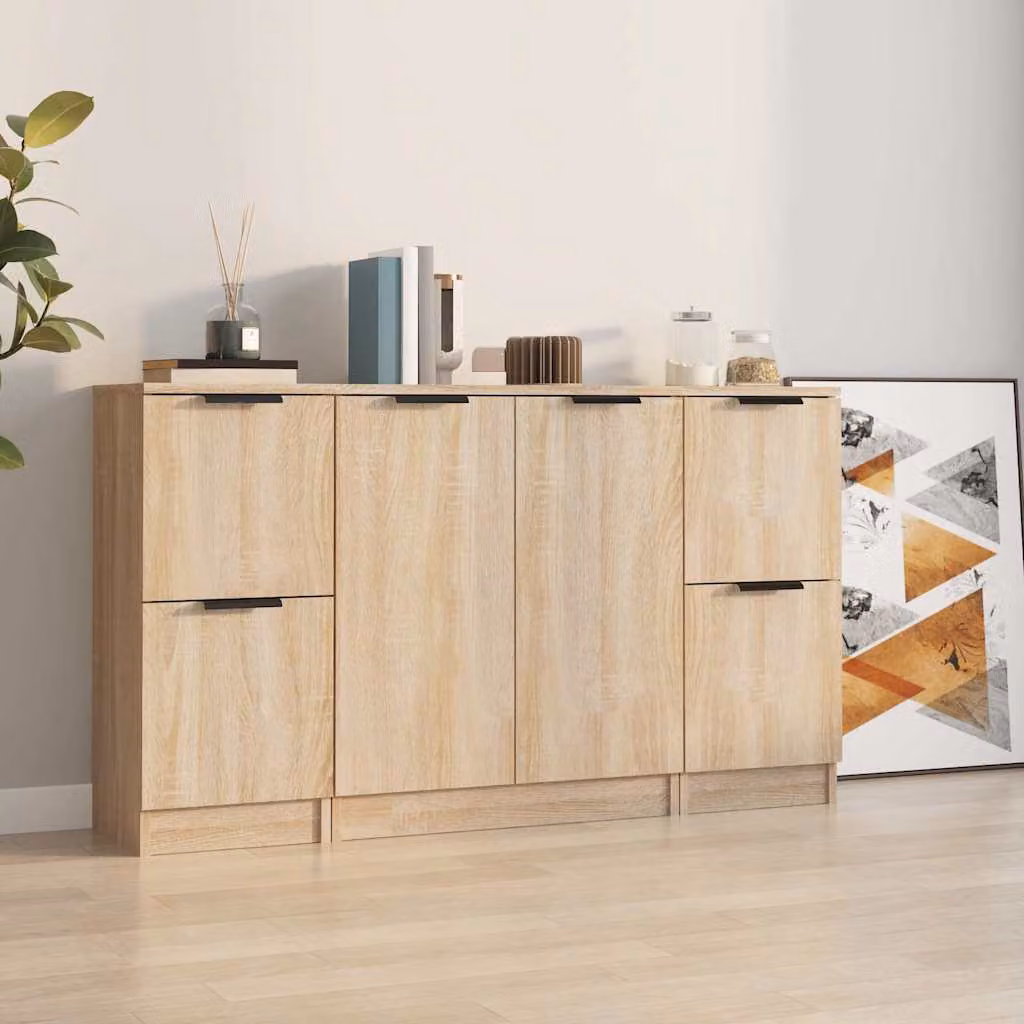 Set di 3 credenze vidaXL in legno multistrato e MDF color rovere, design minimalista per la tua sala da pranzo