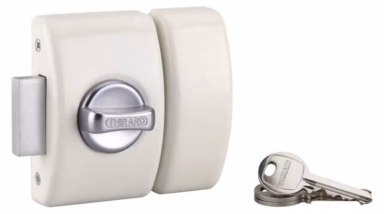 Serratura a pomolo di design per porta d'ingresso, cilindro da 40 mm, acciaio, 3 chiavi, bianco - THIRARD