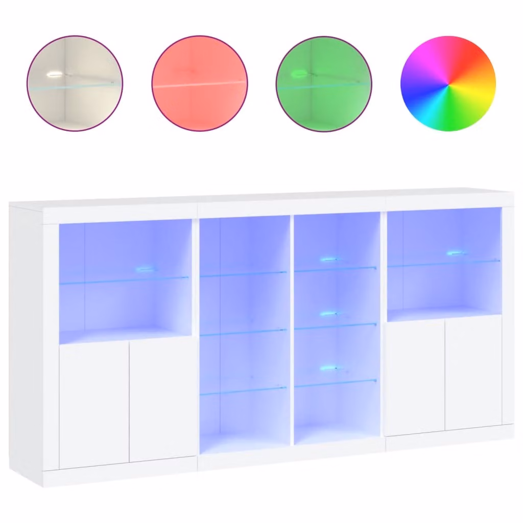 Credenza con Luci LED Bianca 202x37x100 cm
