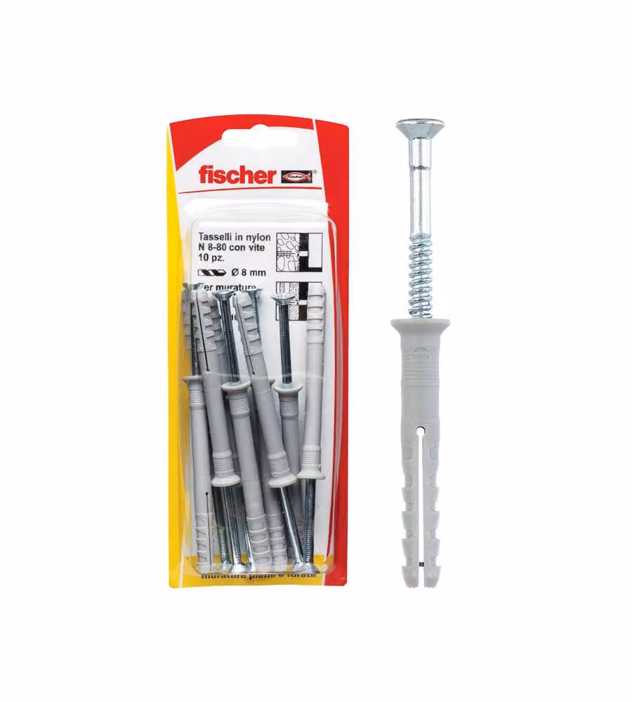 Set di 10 tasselli a percussione Fischer in nylon con vite N 8x100 K per cemento – 2