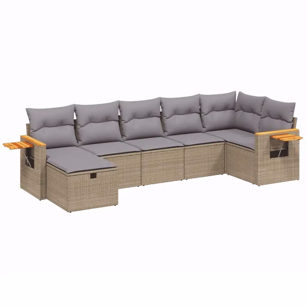 vidaXL Set Divano da Giardino a L 7 pz con Cuscini Beige e Grigio in Polyrattan e Metallo – 2