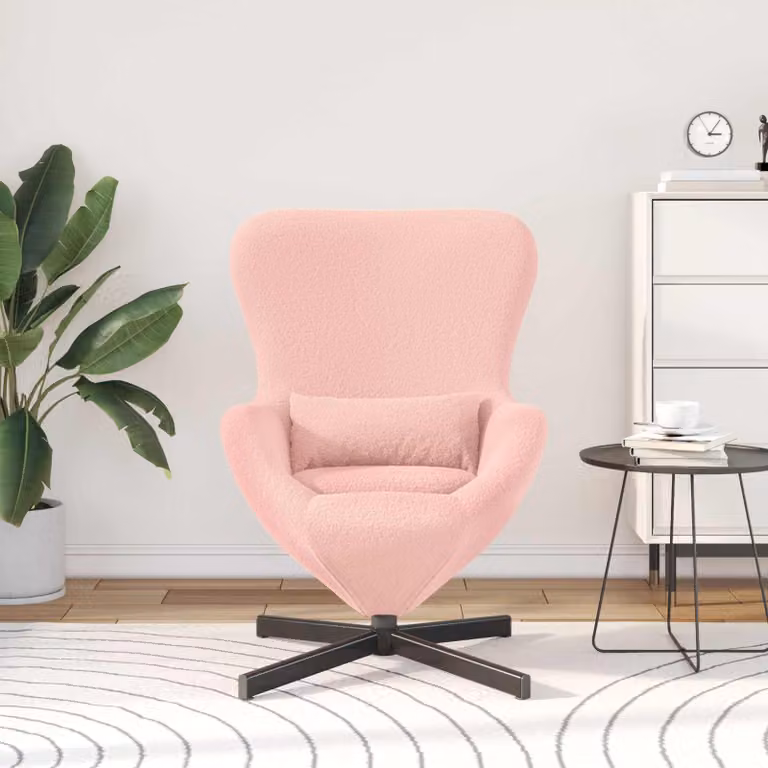 Poltrona uovo moderna vidaXL Rosa con struttura in metallo e seduta imbottita, girevole a 360 gradi, L: 63 cm, P: 73 cm, H: 90 cm