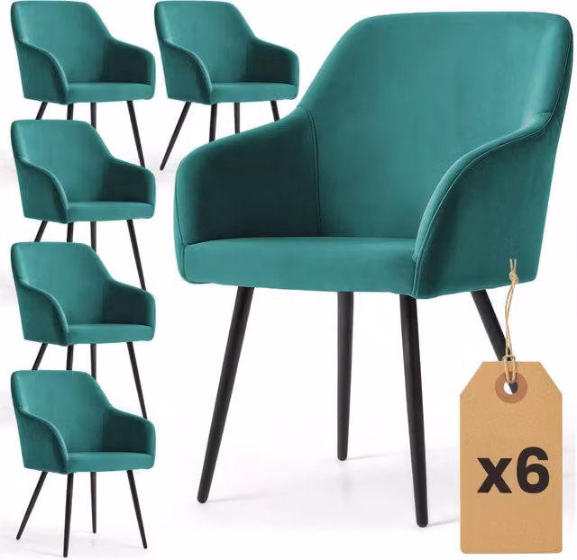 Set di 6 Sedie in velluto liscio ESTELLE Verde Bottiglia gambe nere