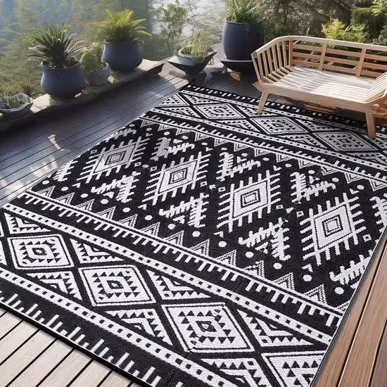 Tappeto da terrazza in plastica con motivi stilizzati, tappeto da spiaggia in paglia, resistente ai raggi UV e agli strappi, tappeto da viaggio, tappeto da giardino, tappeto da balcone, tappeto da terrazza, tappeto da campeggio e da esterno, tappeto da pi