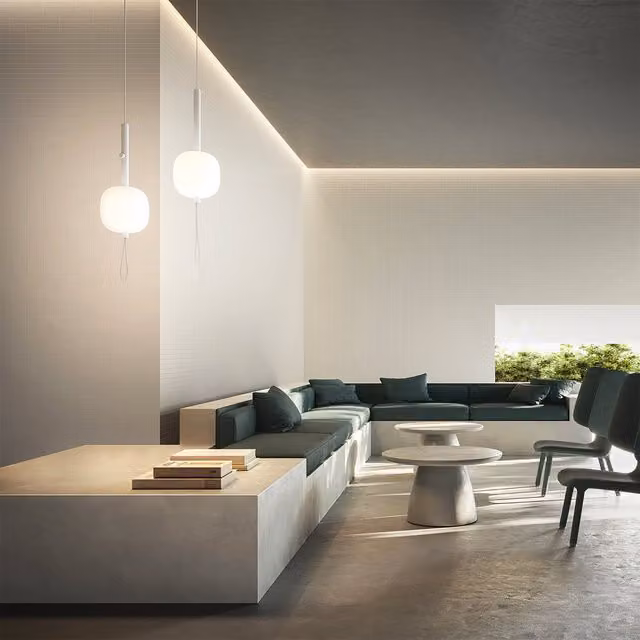 Lampada a sospensione LED KDLN Motus bianca con vetro e metallo, regolabile e dimmerabile