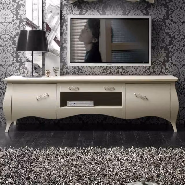 Porta TV Bomabato Mobili 2G in legno stile shabby chic colore avorio con 2 ante L: 197 cm, P: 53 cm, H: 60 cm