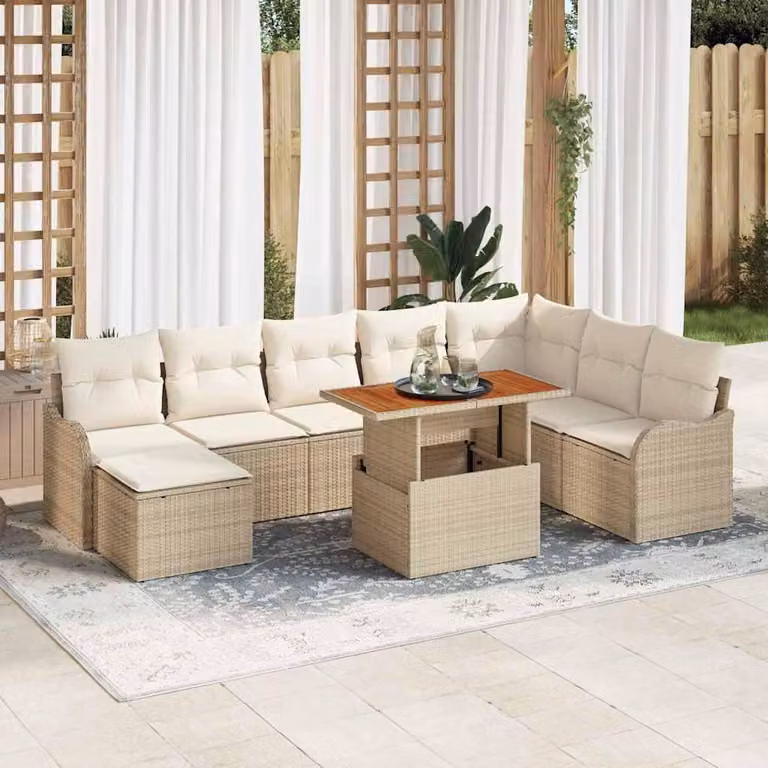 Maison Exclusive - Set da giardino composto da 9 pezzi, color beige e crema
