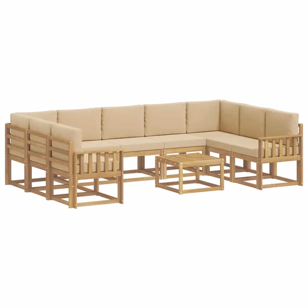 Set di divani da esterno a forma di U vidaXL in legno di acacia con cuscini Bianco, Beige e Marrone – 2