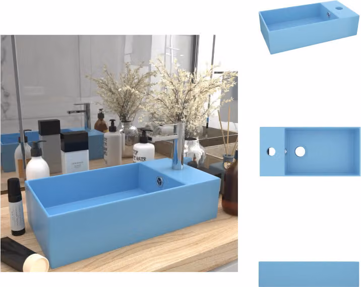 vidaXL Lavabo da bagno con troppopieno in Vetroceramica azzurro - Lavabo da bagno