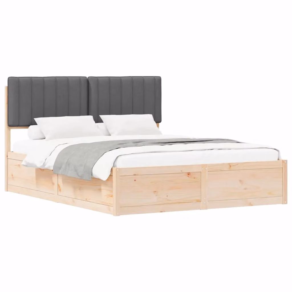 Letto con testiera rivestita vidaXL in legno e tessuto grigio 150 x 200 cm – 2