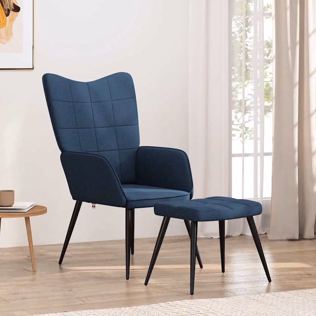 vidaXL Sedia Relax con Sgabello Blu in Tessuto e Struttura in Metallo