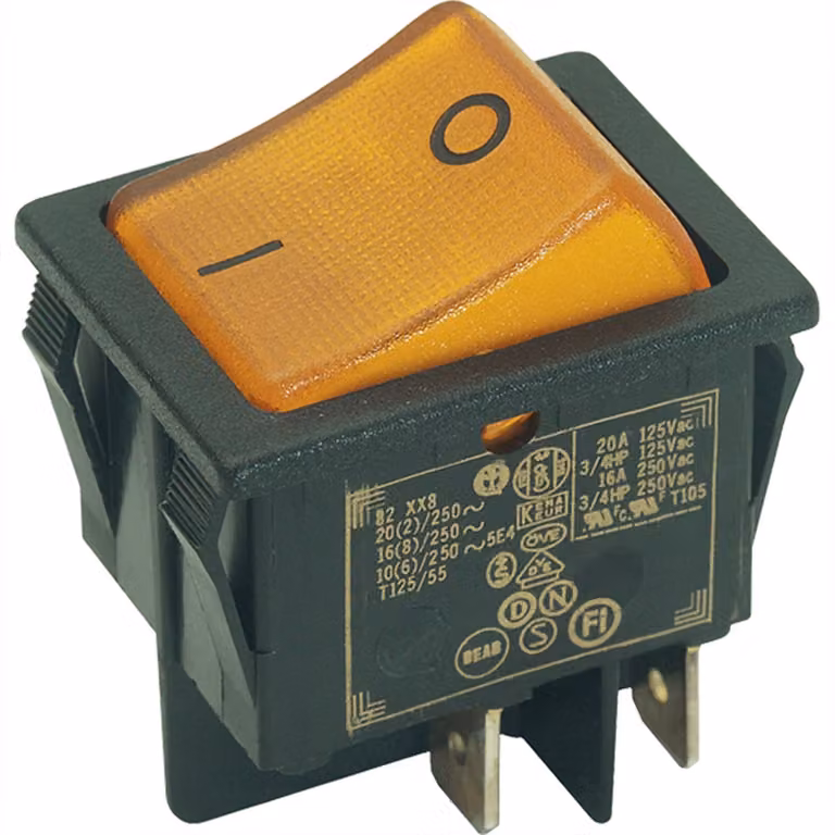 Interruttore a bilanciere BACHMANN serie 3652, interruttore di spegnimento, carico, a 2 poli, nero / giallo