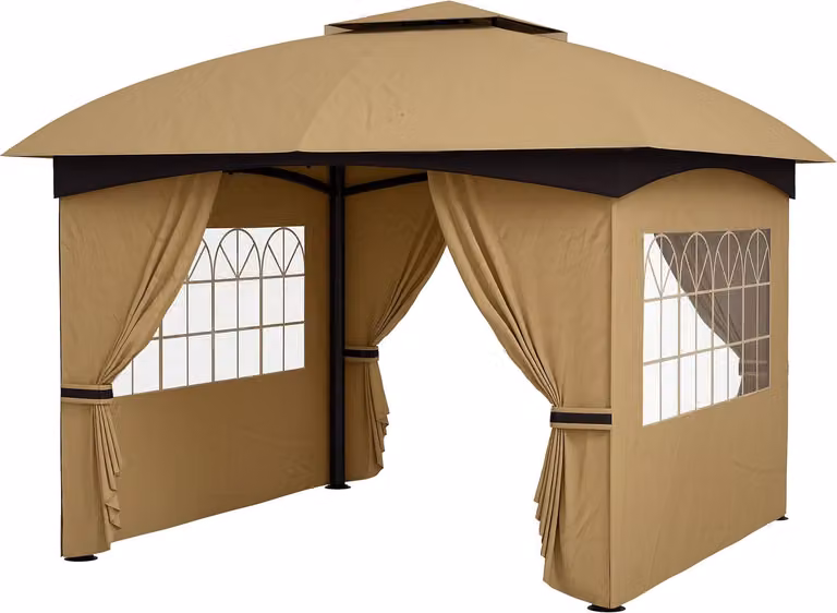 Gazebo circa 3,4x3,4 m padiglione da giardino idrorepellente con 4 pannelli laterali, doppio tetto, tenda per feste con protezione UV tenda da giardino con telaio in metallo zincato, per giardino beige