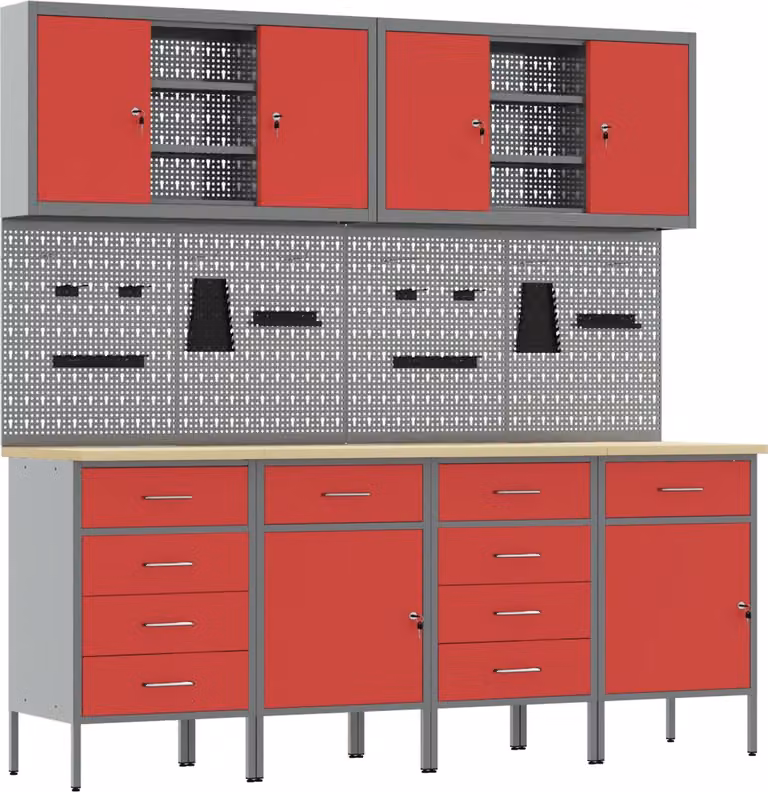 Mobile da lavoro 10 pcs Rosso Legno ingegnerizzato e acciaio