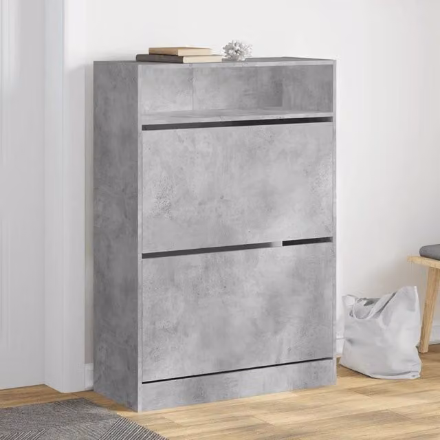 Scarpiera Design Mania con 2 Cassetti Ribaltabili, Colore Grigio, L: 80 cm, P: 34 cm, H: 116 cm