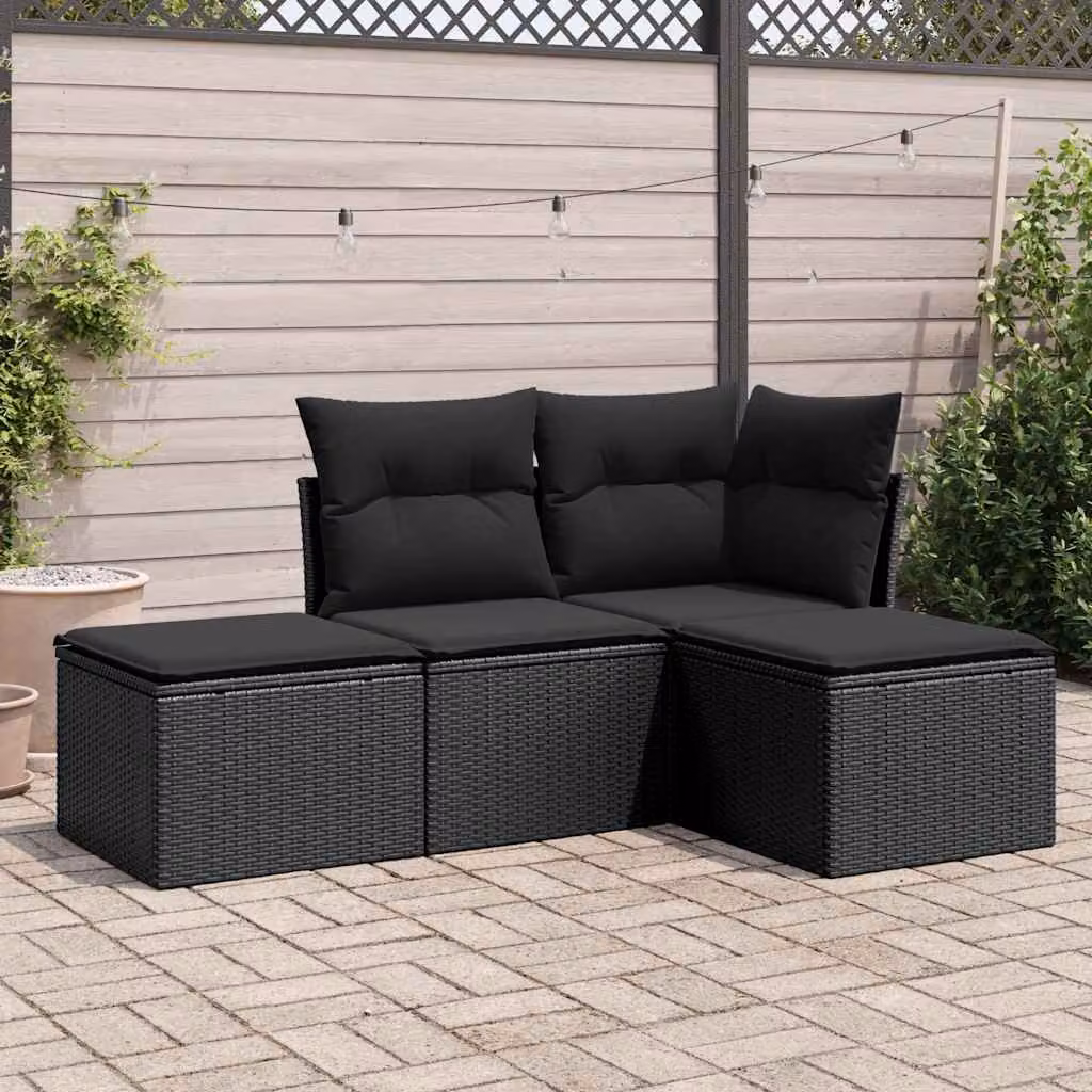 Set di Divani da Giardino vidaXL 4 Pezzi a Forma di L con Cuscini Nero in Polyrattan e Struttura in Acciaio – 1