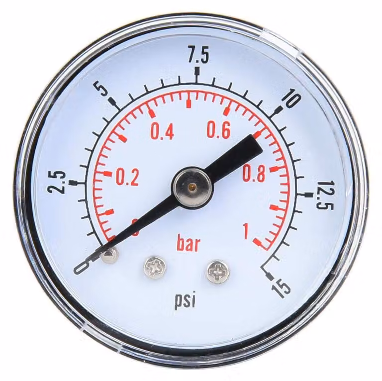 Manometro 1/8 di pollice BSPT, 0-15 psi, 0-1 bar, assiale