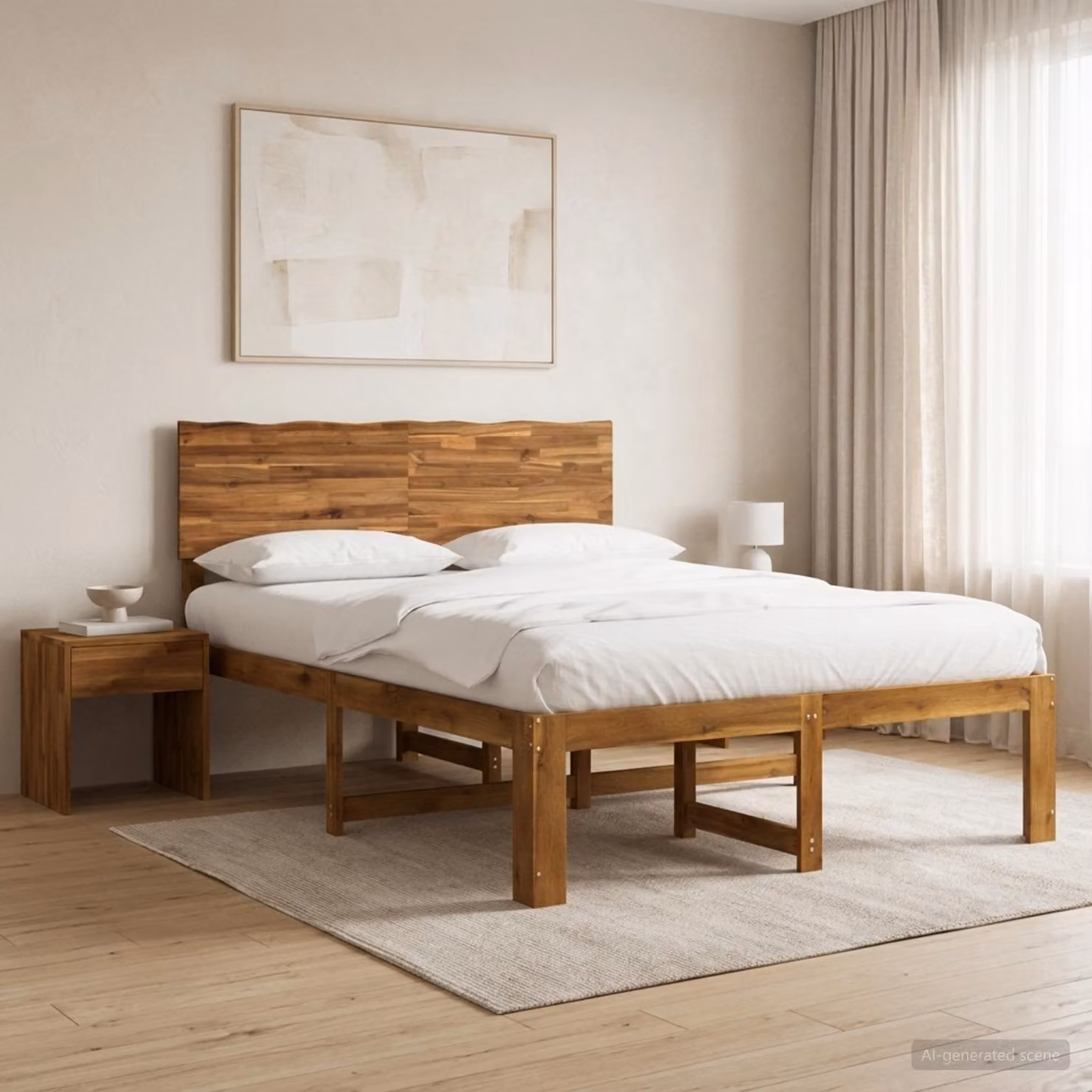 Letto matrimoniale con testiera vidaXL ROSTOCK in legno di acacia naturale, L/P/H: 140 x 190 x 101 cm
