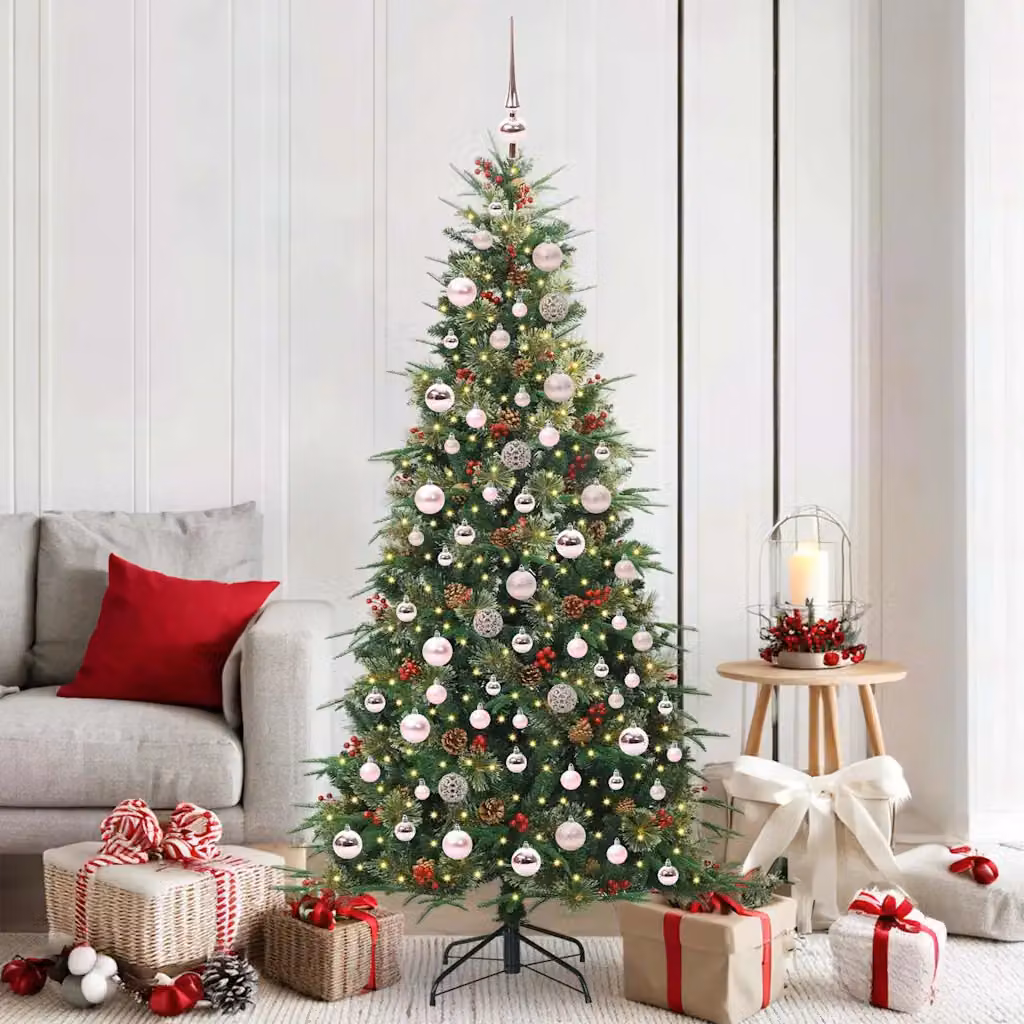 Albero di Natale Artificiale Moderno vidaXL Verde con Luci LED Bianco Caldo in PVC e Plastica, Altezza: 180 cm