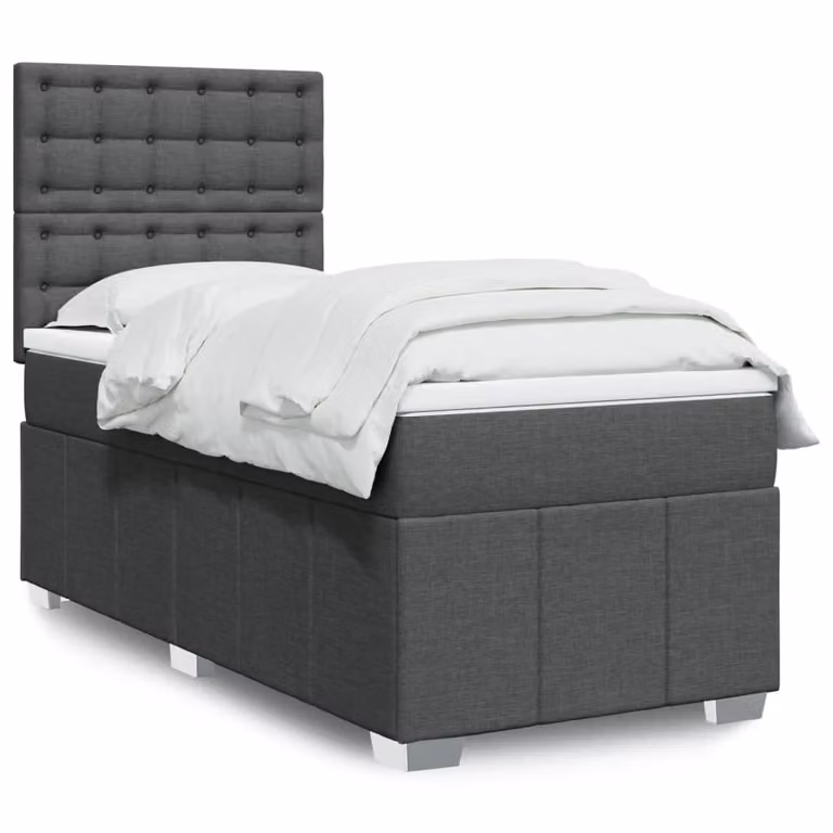 vidaXL Giroletto a Molle con Materasso in Tessuto Grigio Scuro e Bianco, L/P/H: 90 x 190 cm