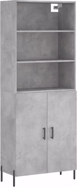 Credenza Buffet da pranzo moderna in legno multistrato e metallo Grigio Cemento L: 69,5 cm, P: 34 cm, H: 180 cm