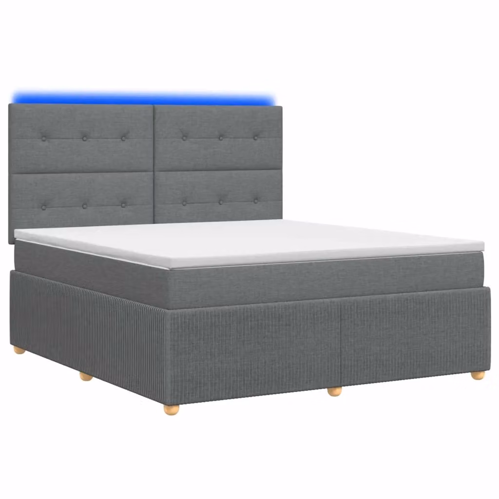 Letto Box Spring vidaXL con Materasso Ibrido e Illuminazione LED, Colore Grigio e Bianco, L/P: 160 x 200 cm – 2