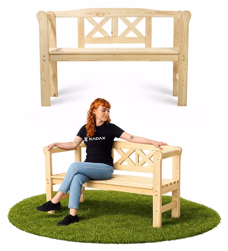 KADAX panchina in legno con schienale 119 cm patio giardino