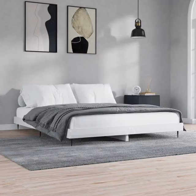 Letto con Giroletto Bianco Lucido vidaXL L/P: 160 x 200 cm