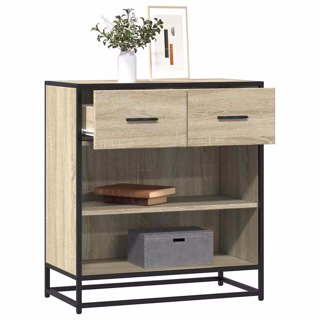 Credenza in stile industriale vidaXL in legno multistrato e metallo, colore rovere sonoma, L 68 cm x P 35 cm x H 76 cm