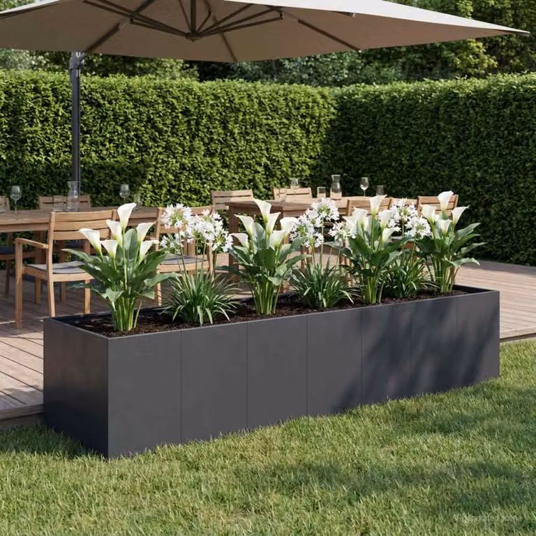 vidaXL Vaso da giardino in metallo Nero L: 280 cm, P: 80 cm, H: 60 cm