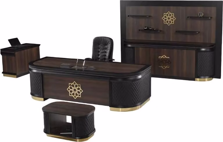 Luxus Schreibtisch Couchtisch Sideboard Schrank Leder Holz Arbeitszimmer 4tlg