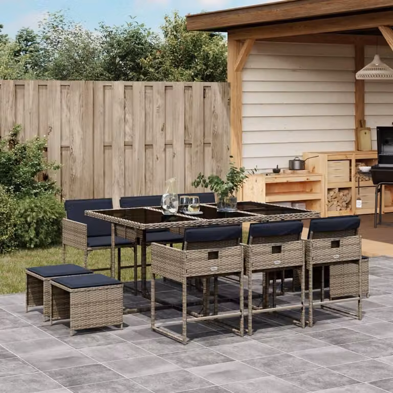Maison Exclusive - Set da pranzo da giardino da 11 pezzi con cuscini, grigio, polyrattan