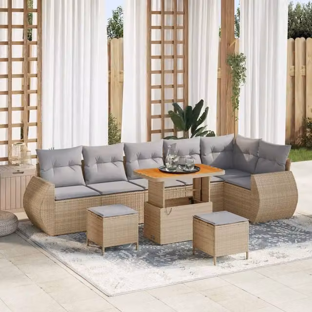 vidaXL Set Divano da Giardino 9 posti con cuscini beige e grigio in metallo e tessuto resistente ai raggi UV