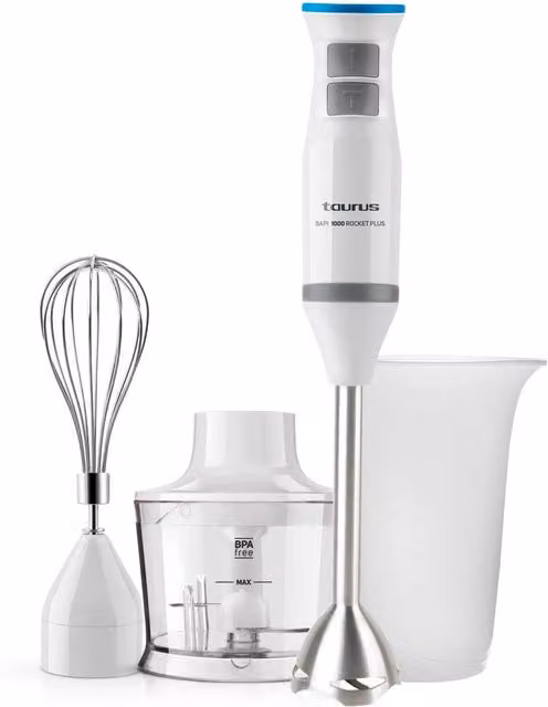 Set Frullatore Ad Immersione Taurus 1000W con Accessori in Acciaio Inox e Plastica, Bianco